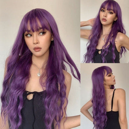 Cosplay Long Wavy Purple Wig with Bangs