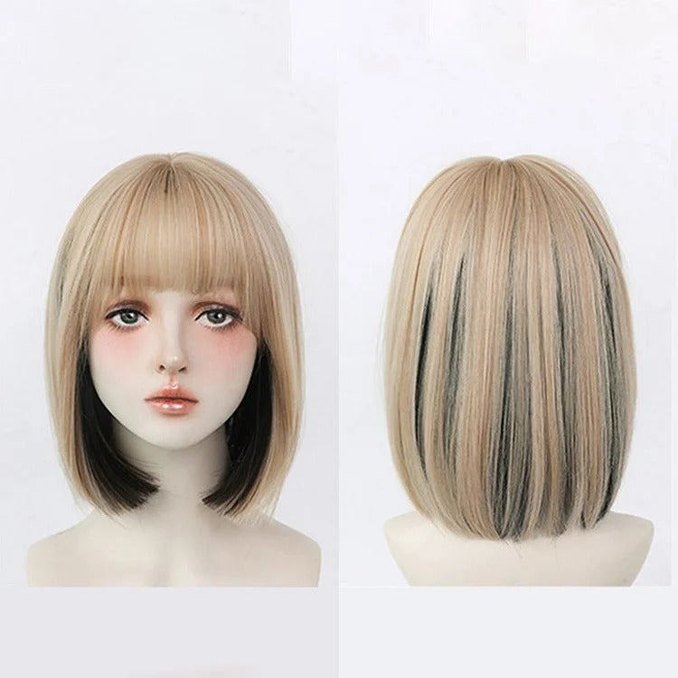 Short Style Highlights Straight Wig With Neat Bangs