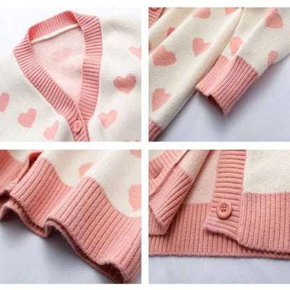 Kawaii Knit Love Heart Cardigan Sweater