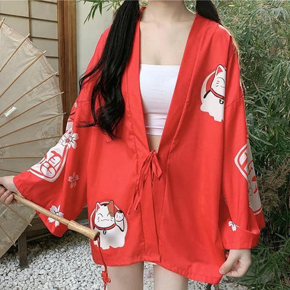 Vintage Lucky Cat Sakura Kimono