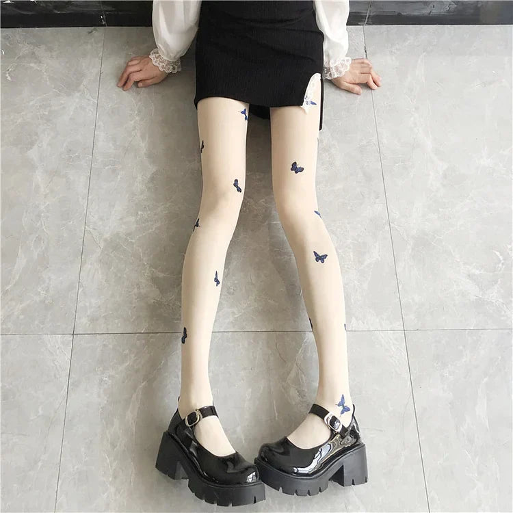Chic Butterfly Print Silk Stockings