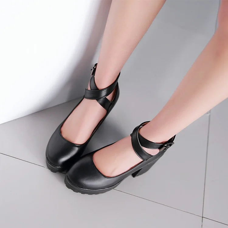 Cross Strap Buckle Platform Mary Janes Shoes