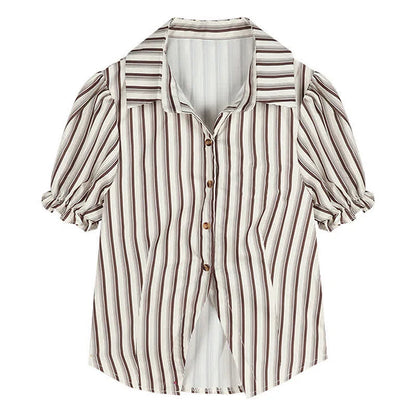 Puff Sleeve Striped T-Shirt Vest Layered High Waist Mini Skirt