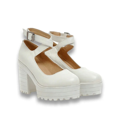 Cross Strap Buckle Platform Mary Janes Shoes