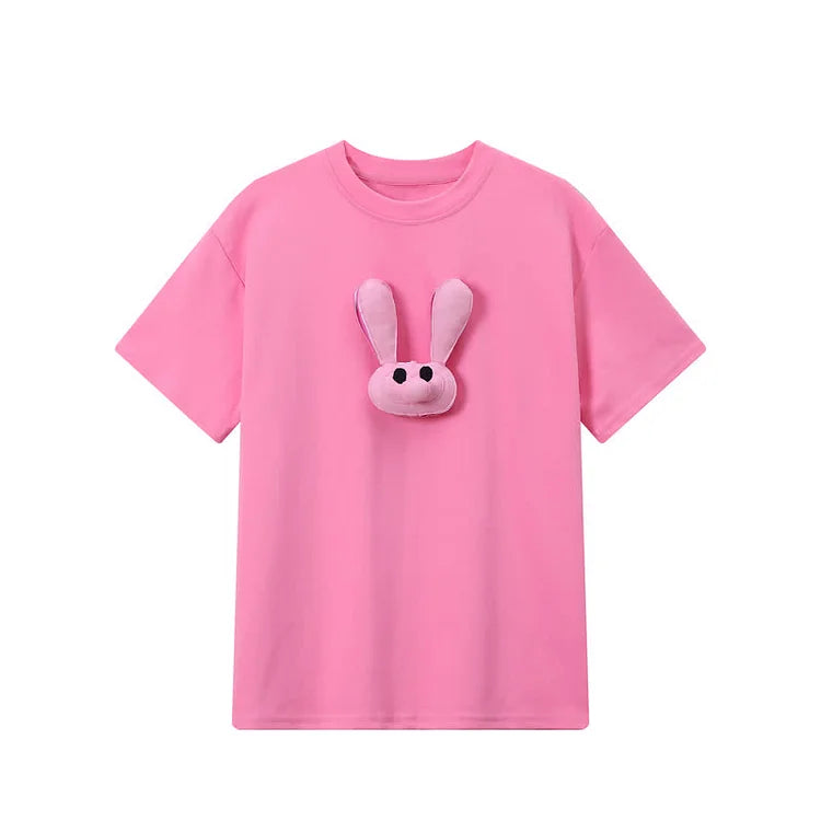 Cartoon 3D Bunny Round Neck T-Shirt