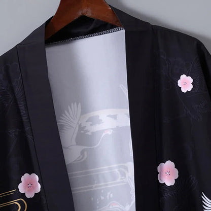 Vintage Phoenix Crane Print Cardigan Kimono Outerwear