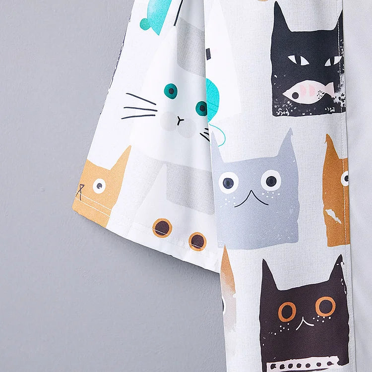 Retro Japanese Cartoon Cat Print Kimono Outerwear