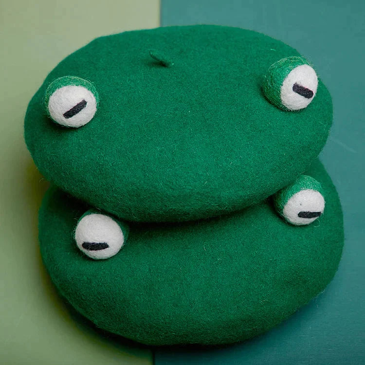 Cute Funny Frog Handmade Wool Felt Green Hat