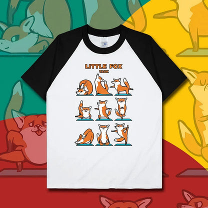 Cartoon Little Fox Yoga Print T-Shirt