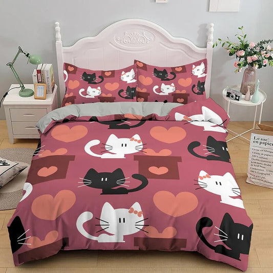 Cartoon Kitty Cat Ribbon Heart Bedding Sets