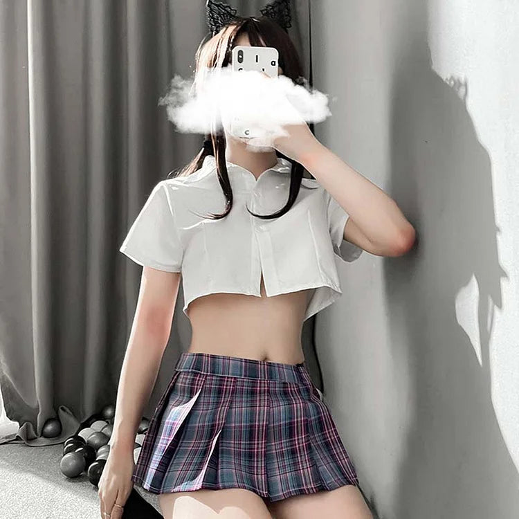 JK Uniform Nightdress Stockings Lingerie Plaid Skirt