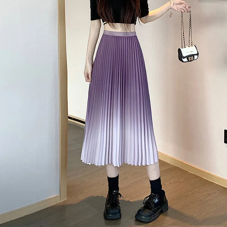 Chic Gradient Color High Waist Pleated Skirt