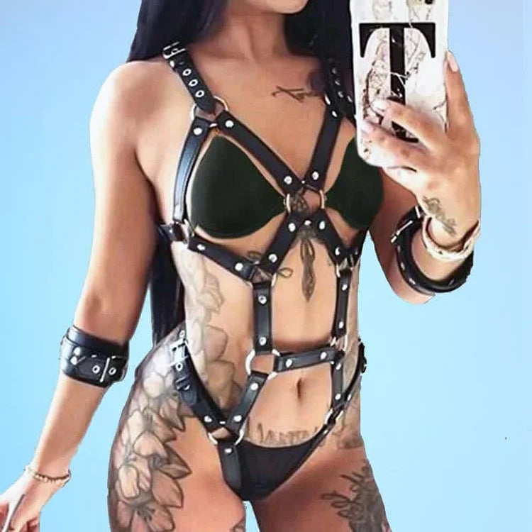Sexy Hollow Out PU Leather Lingerie