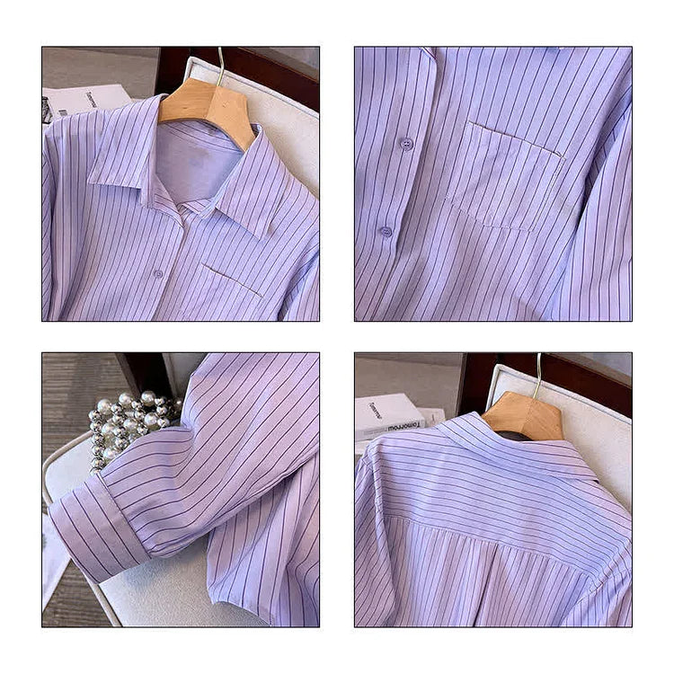 Vintage Plus Size Striped Pocket Lapel Shirt Ruffle Sleeveless Dress