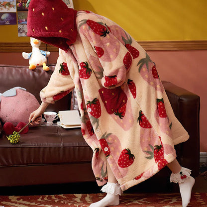 Kawaii Sweet Strawberry Hooded Pajamas Dress