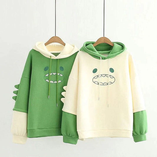 Harajuku Dinosaur Print Colorblock Sweatshirt Hoodie