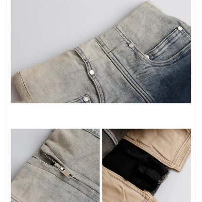 Chic Gradient Color High Waist Denim Shorts