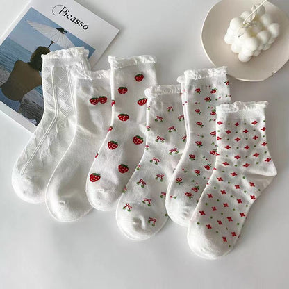 Kawaii Strawberry Flowers Cotton Socks