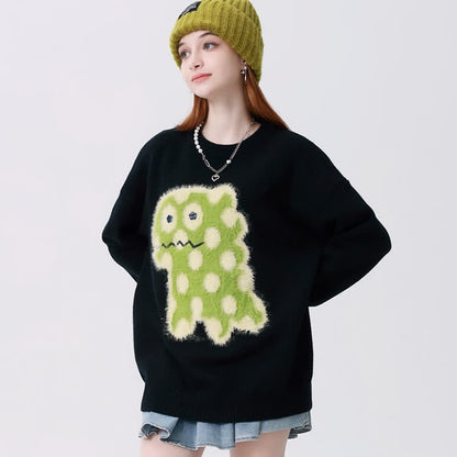 Kawaii Cartoon Dinosaur Embroidery Knit Pullover Sweater