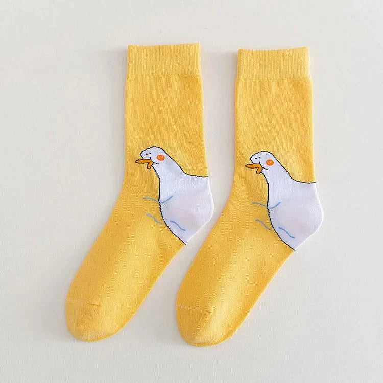 Cartoon Goose Duck Mid-calf Cotton Socks
