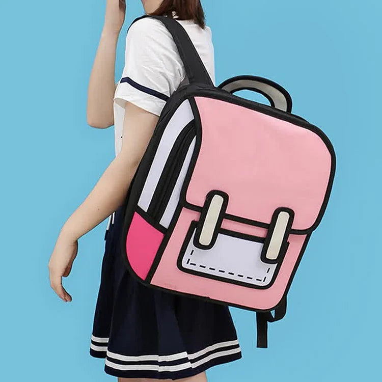 Cute 3D Cartoon Colorblock School Backpack