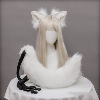 Plush Fox Ears Tail Cosplay Headband Accessory Two Piece Set