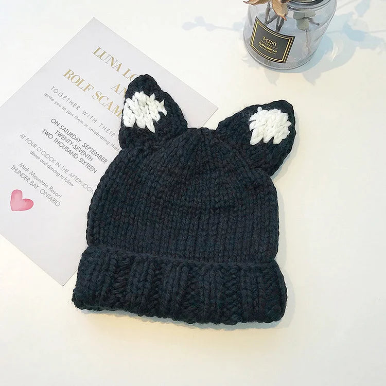 Cute Cartoon Kitty Cat Ears Knit Hat