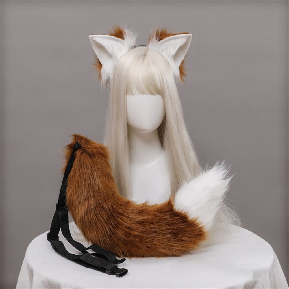 Plush Fox Ears Tail Cosplay Headband Accessory Two Piece Set