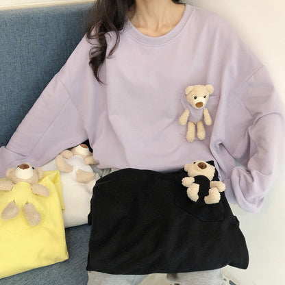 Kawaii Pocket Bear Loose Sweatshirt
