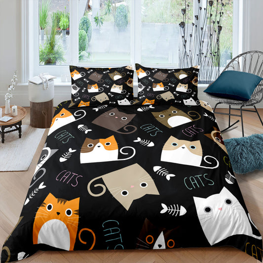 Cartoon Kitty Cat Fish Plying Bedding Sets