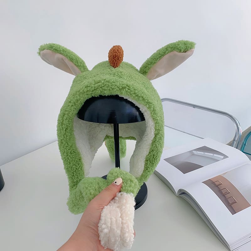 Kawaii Dinosaur Movable Ears Plush Hat Scarf
