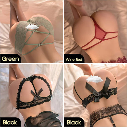 Sweet 4pcs Lace Ruffle Cosplay Lingerie Panty