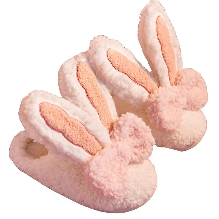 Kawaii Rabbit Ears Bowknot Plush Slippers