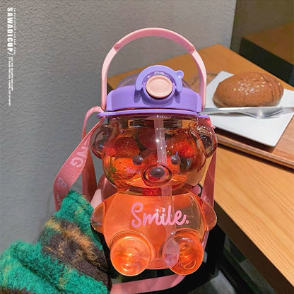 Kawaii Smile Bear Straw Water Bottle