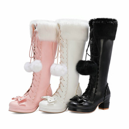 Lolita Fur Ball High Heel Boots