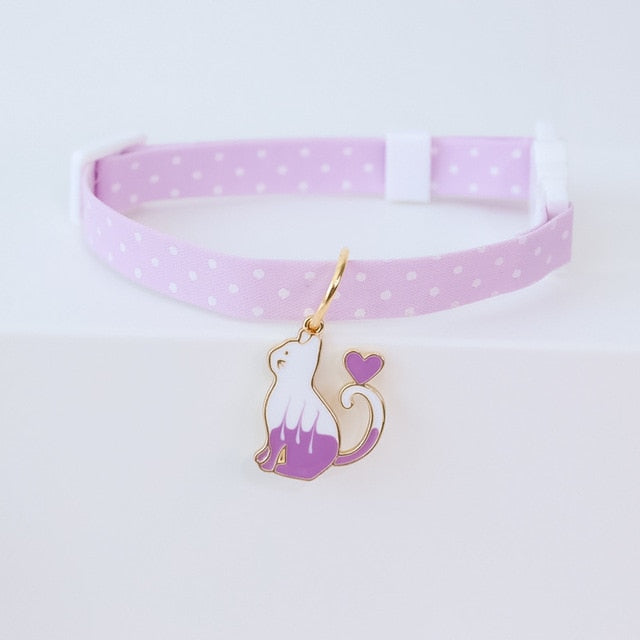 Purple Cat Heart & Bell Cat Collar