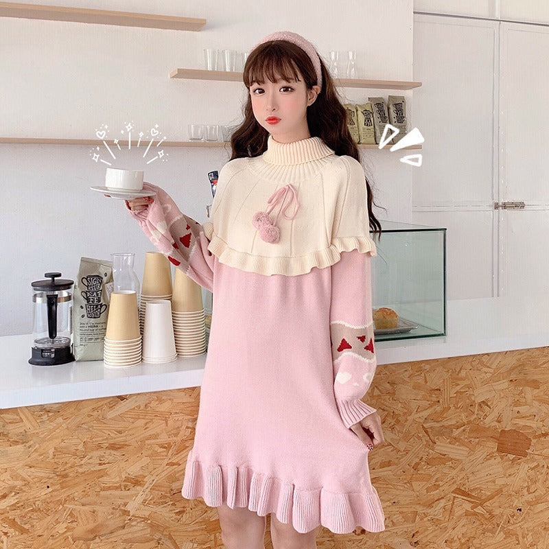 Kawaii Lolita Knit Ruffle Sweater Dress