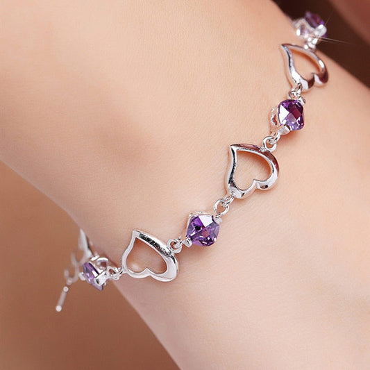 Kawaii Unique Heart Purple Crystal Bracelet