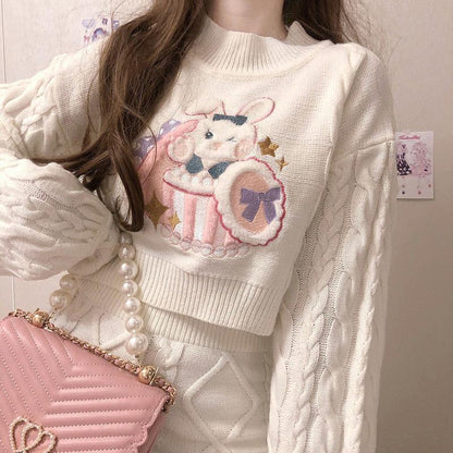 Bowknot Bunny Knit Sweater Skirt Two Piece Set
