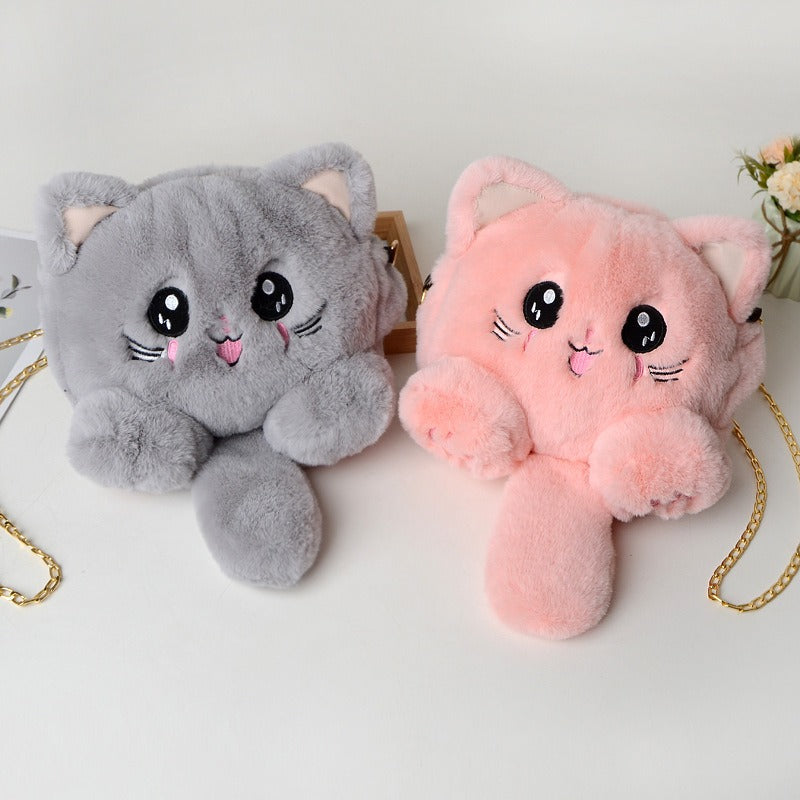 Kawaii Plush Kitty Cat Paws & Tail Crossbody Bag