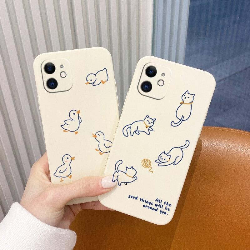 Kawaii Cat & Duck Cartoon iPhone Case - iPhone Case - Kawaii Bonjour