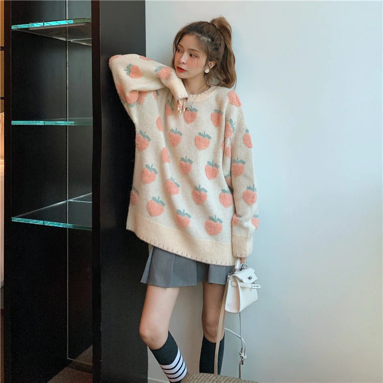 Kawaii Sweet Peach Strawberry Sweater