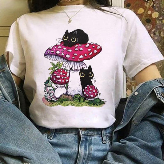 Hideout Mushroom Cat T-Shirt - Meowhiskers