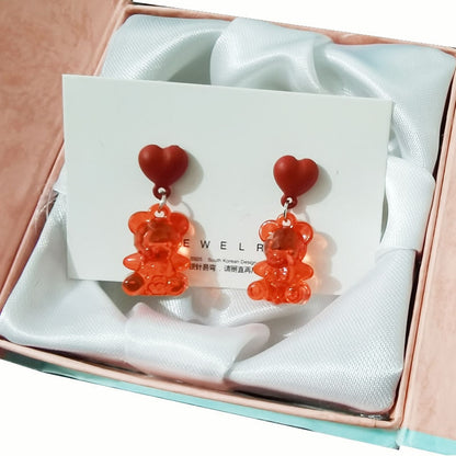 Harajuku Kawaii Transparent Bear Heart Earrings