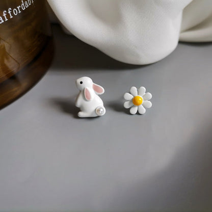Kawaii Pearl Flower Love Heart Rabbit Stud Earrings