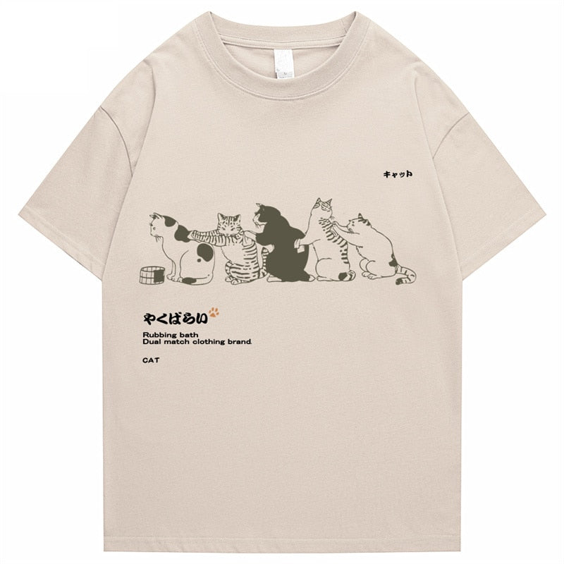 Japanese Cartoon Rubbing Bath Cat T-Shirt