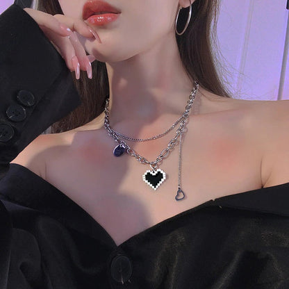 Kawaii Pixel Heart Link Chain Pendant Necklace