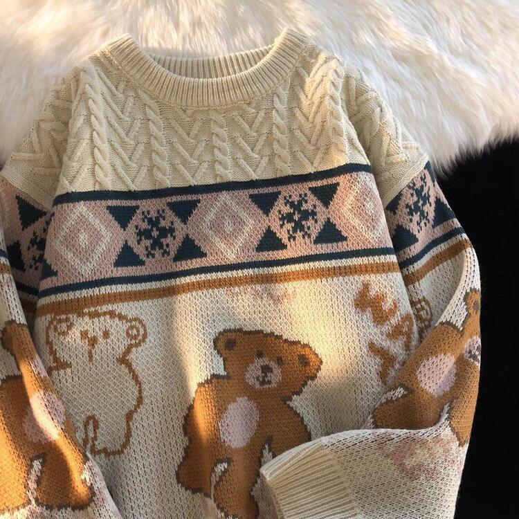 Harajuku Retro Cartoon Bear Knit Sweater