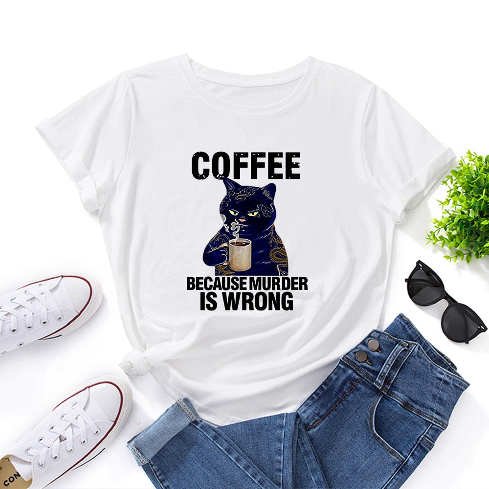 Black Cat Coffee T-Shirt - Meowhiskers