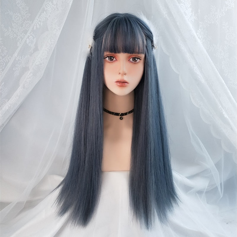 Cosplay Multi Color Long Straight Wig With Bangs